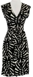 Tory Burch Silk Ivette Leaf Black/Cream Wrap Dress, Size Large